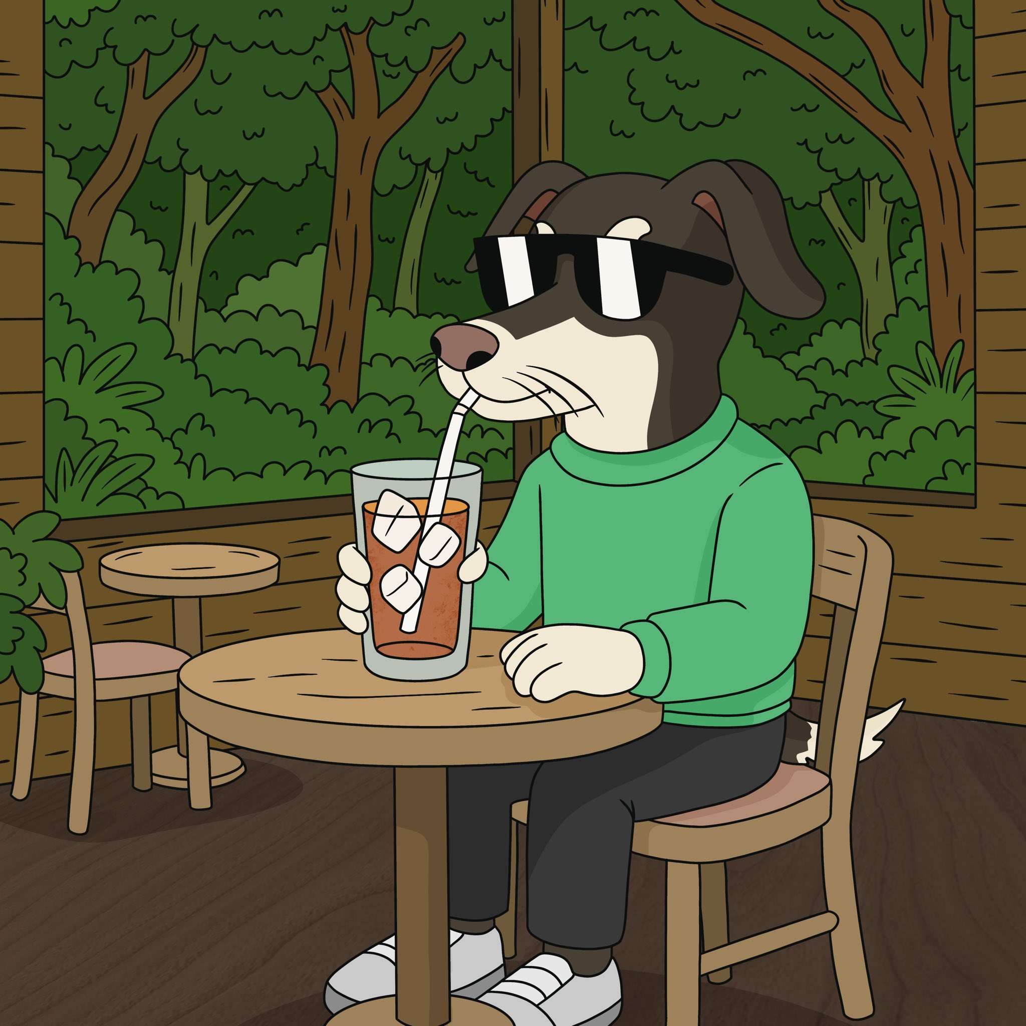 Chester drinking at a cafe